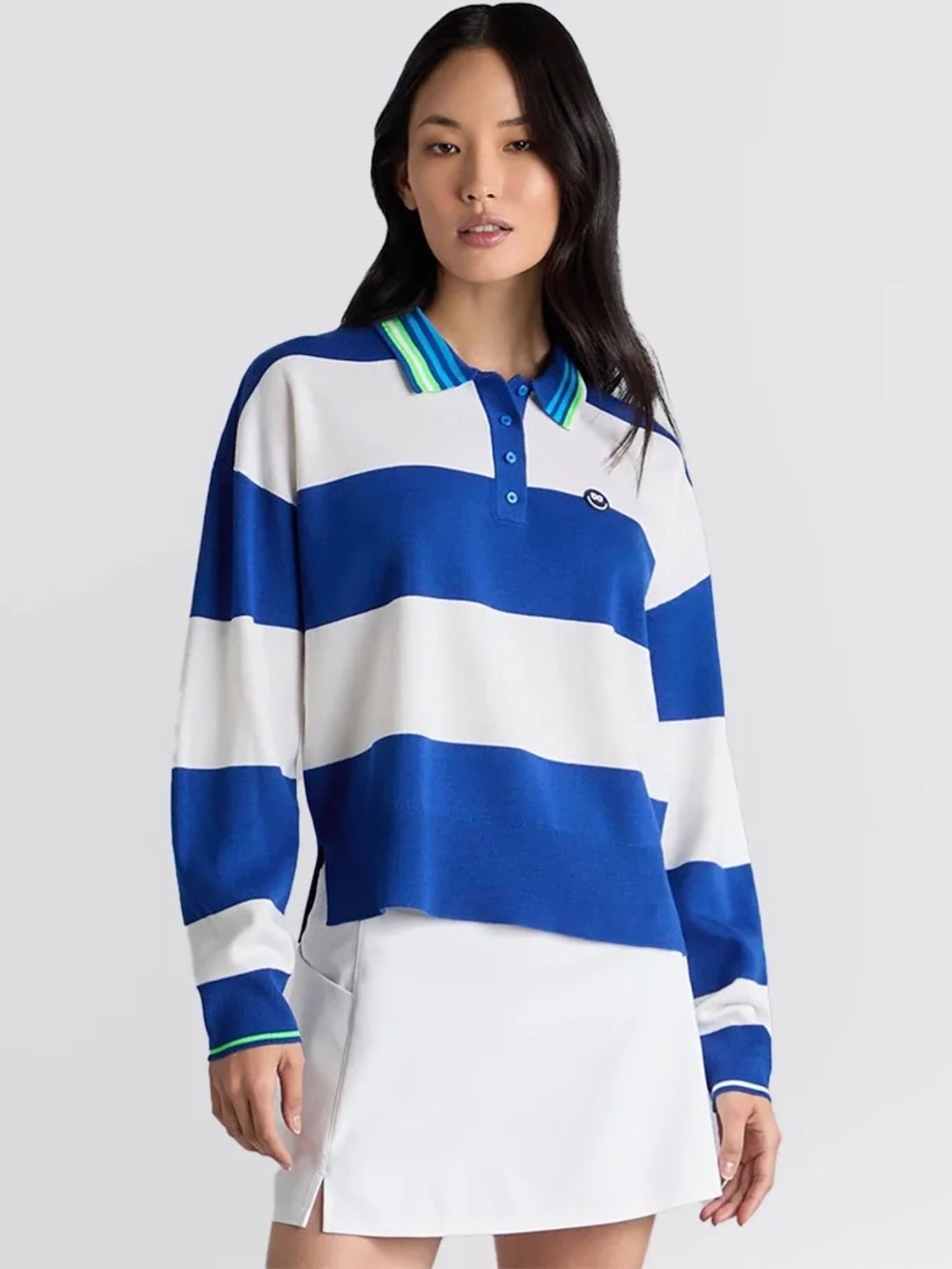 G/Fore Rugby Italian Merino Wool Sweater Small Lisbon Blue Womens Golf NEW